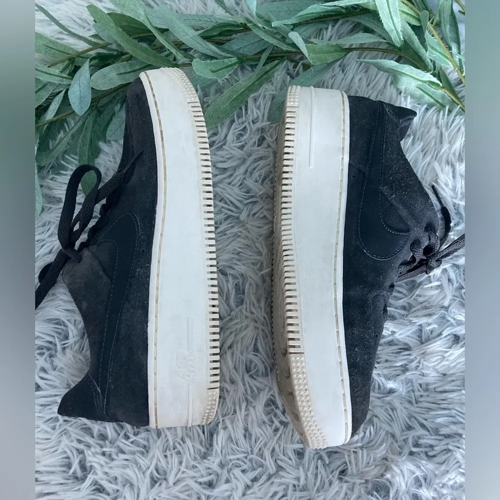 Nike Womens Air Force 1 Sage Night Black Suede Chunky Platform Sneakers - Image 4