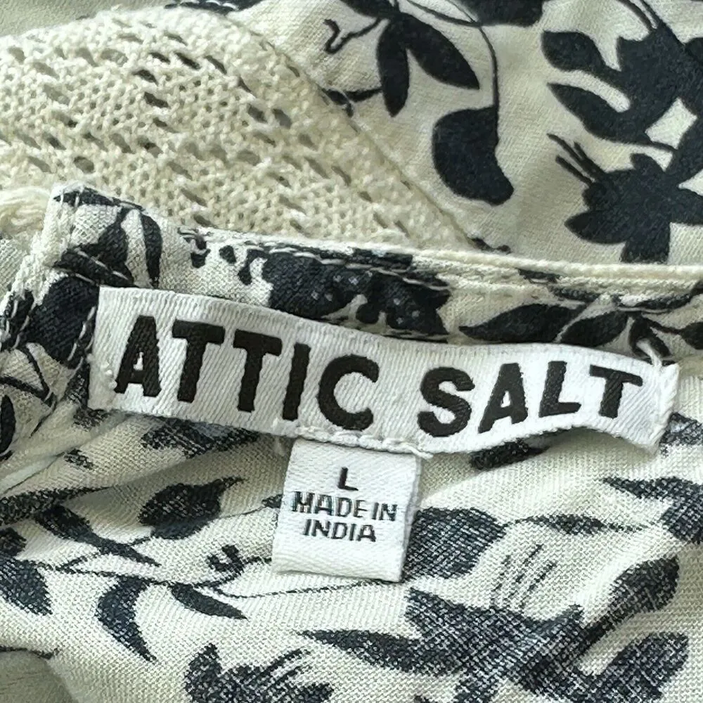 Attic Salt L Floral Print Tiered Dress White Navy Blossom Maxi Dress Size L - Image 3