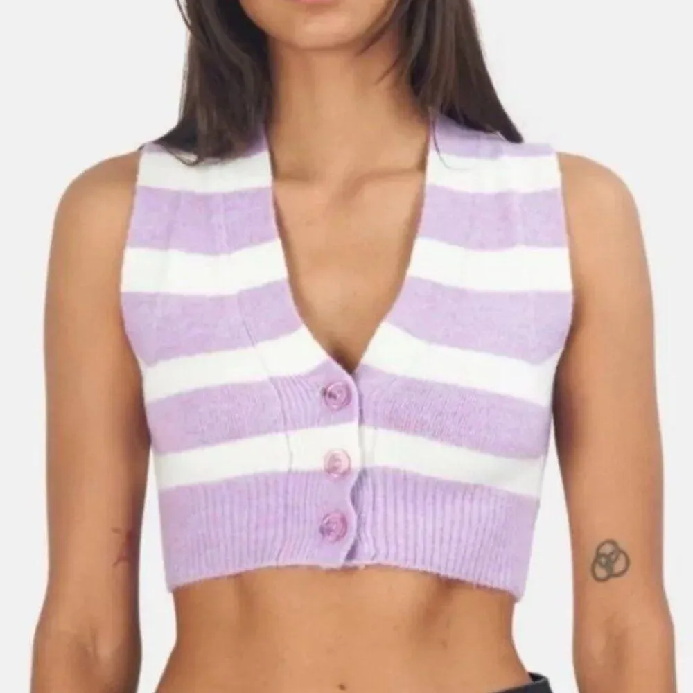 For Love & Lemons medium Maud cropped striped sweater vest NWT coquette - Image 2