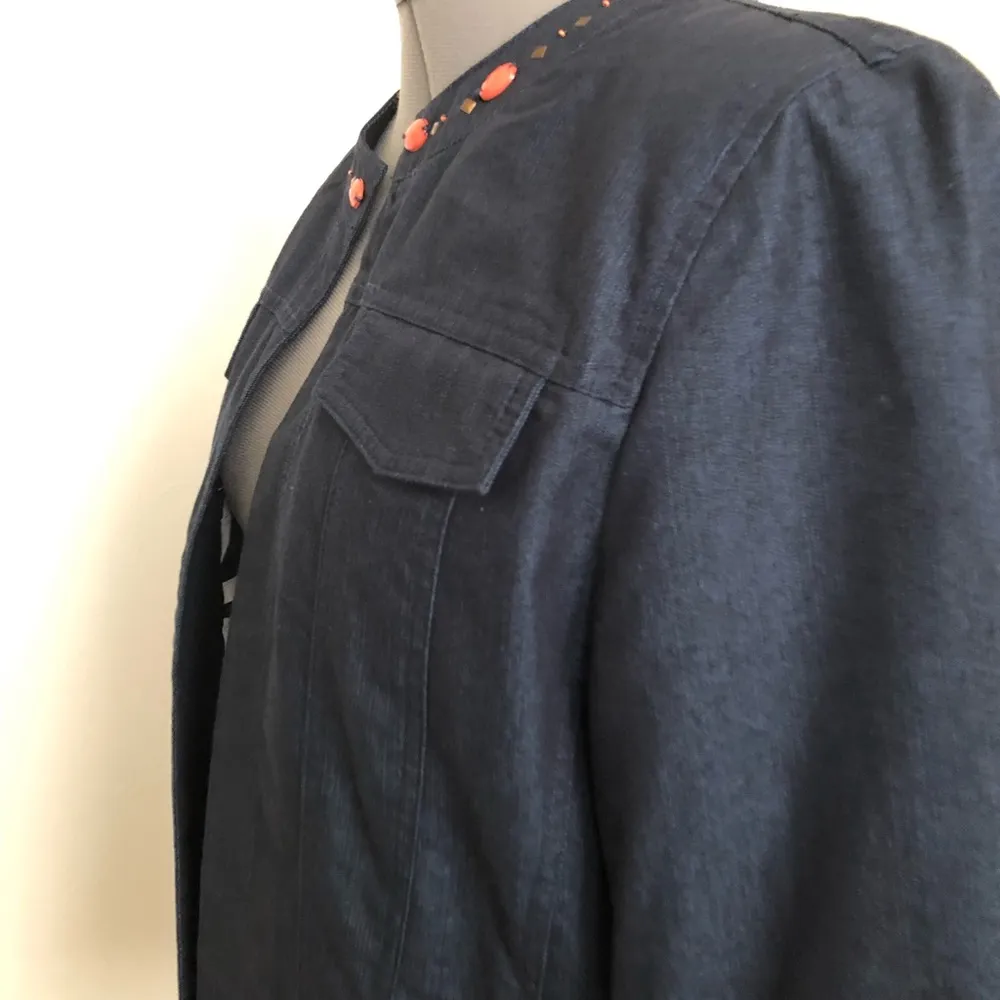 Alfred Dunner Womens 12 Open Front Denim Look 3/4 Sleeves Light Weight Jacket - Image 3