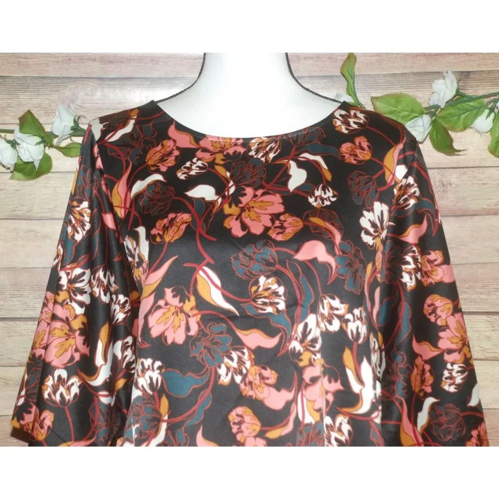 Andrew Marc New York Floral Blouse Top Size M Kimono Half Sleeve Silky Career - Image 2
