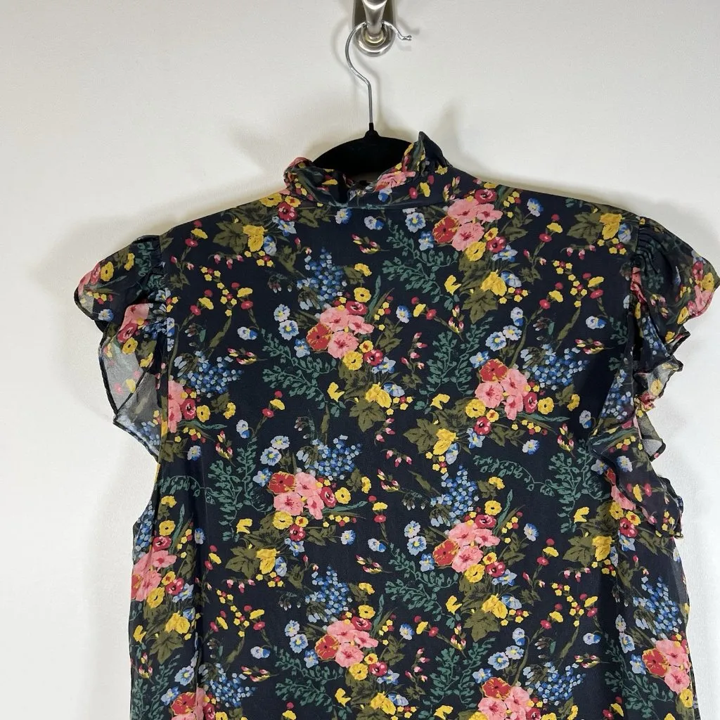 Madewell x Mix No 6 Size 8‎ Black Silk Beacon Dress in Garden Bouquet Floral - Image 8