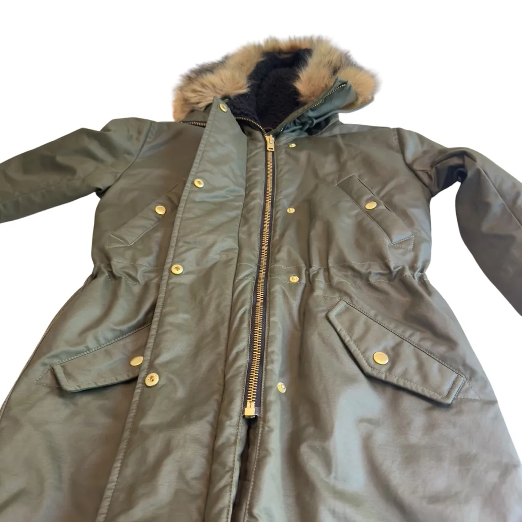 J.Crew Olive Green Utility Parka Petite XS Faux Fur Hood PrimaLoft Jacket EUC - Image 7