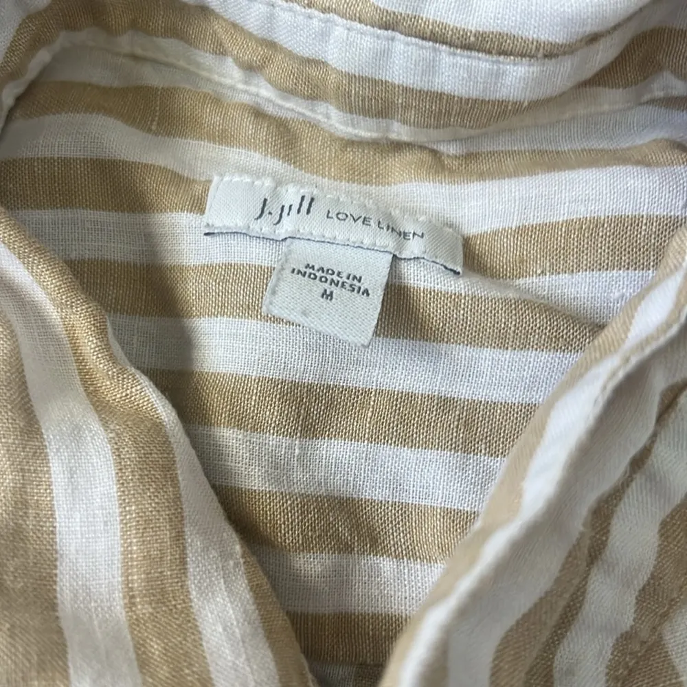 J.Jill Love Linen Beige and White Striped Button Down Size Medium - Image 2