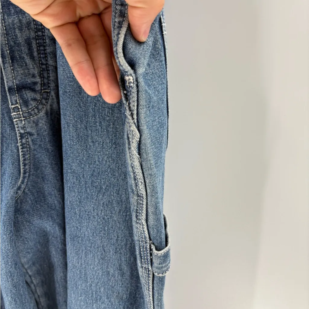 Calvin Klein 90s 2000s Y2K wide leg bib CK Jean denim blue overalls size small - Image 6