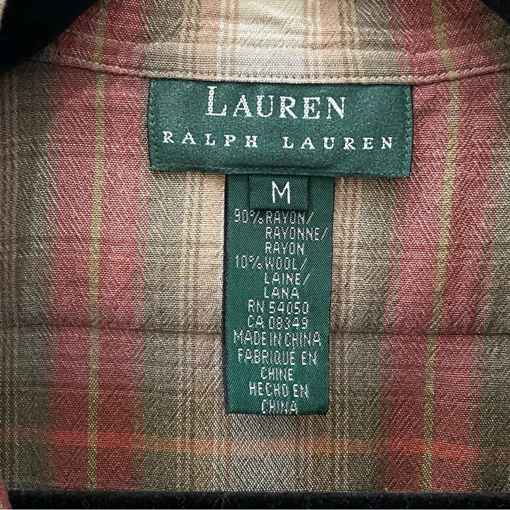 Vintage LAUREN Ralph Lauren Rayon/Wool Blend Plaid Button Down Shirt Size M Tan Size M - Image 7