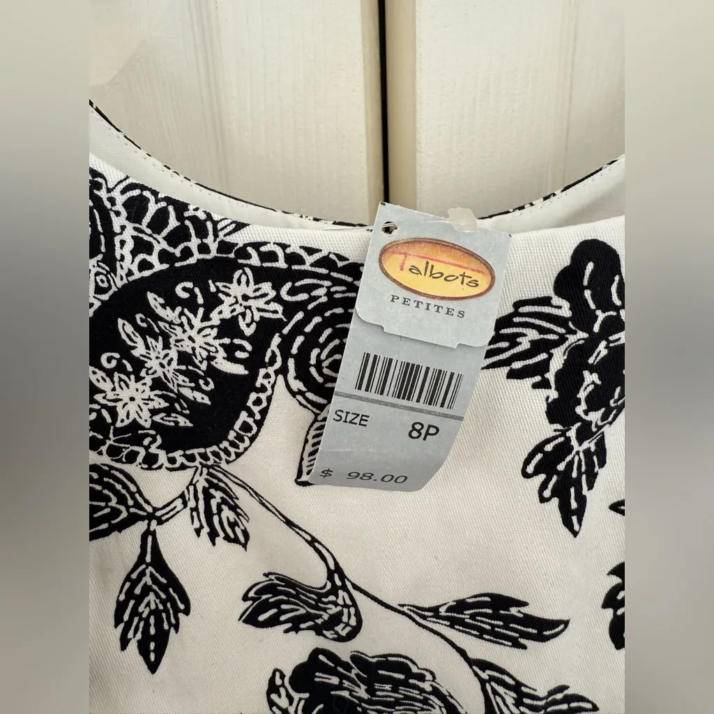 NWT Vintage 90's Talbots White & Navy Paisley Spaghetti Strap Mini Dress 8P - Image 6