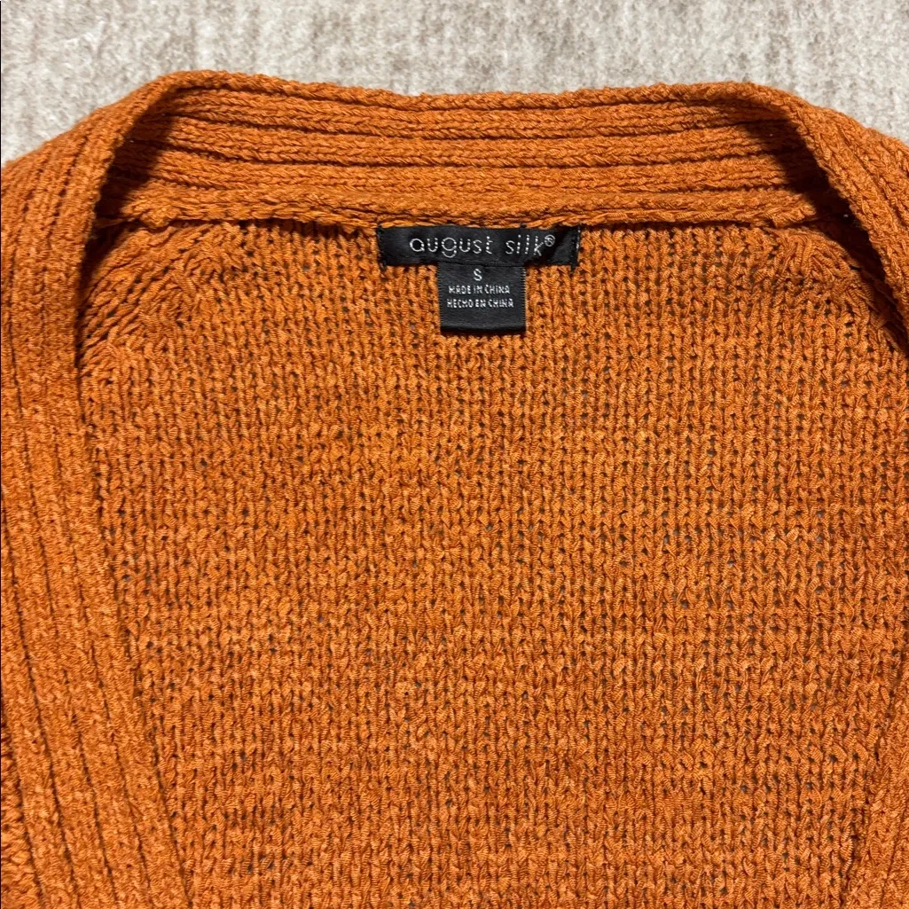 Small August silk burnt Orange Short Sleeve Cardigan short sleeve button - Image 3