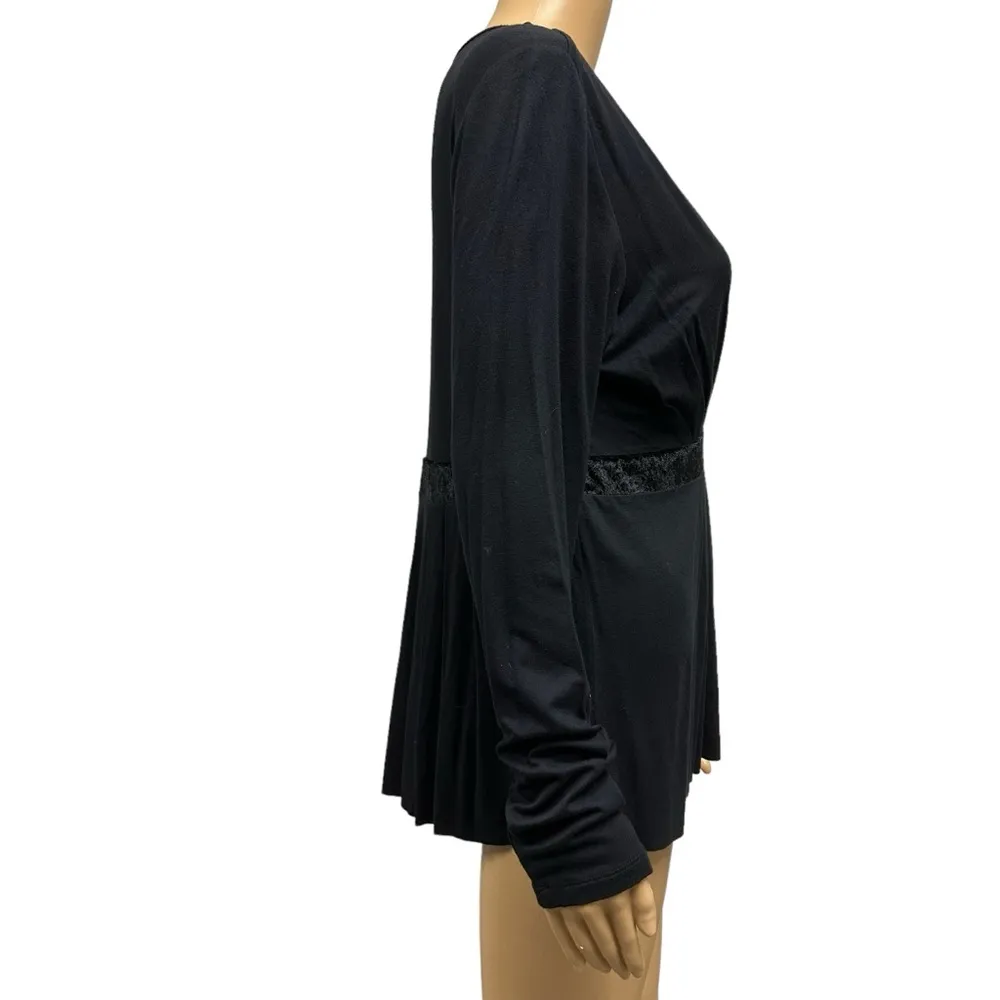 Boston Proper Black Rayon Wrap Peplum Embellished Velvet Waist Long Sleeve M - Image 2