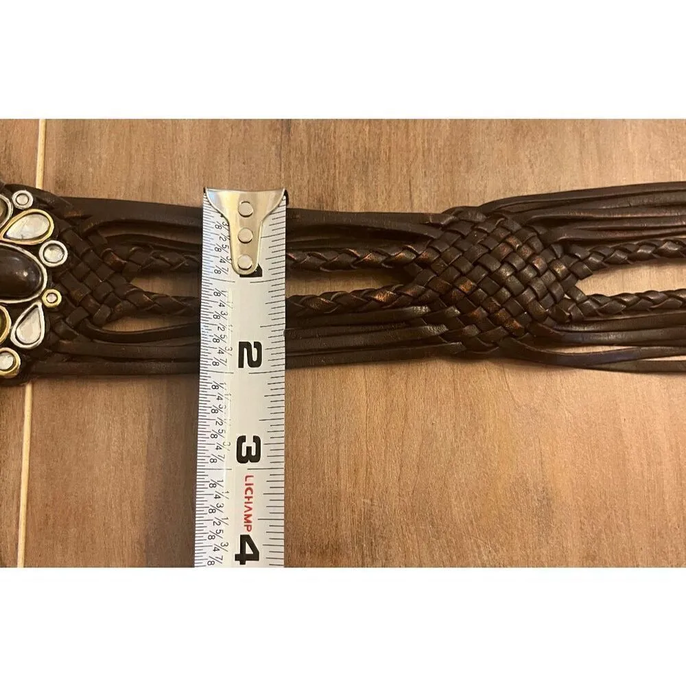 CHICO'S Ornate Buckle Metal Leather Woven Elastic Belt Women's M/L Stretch Chico - Image 6