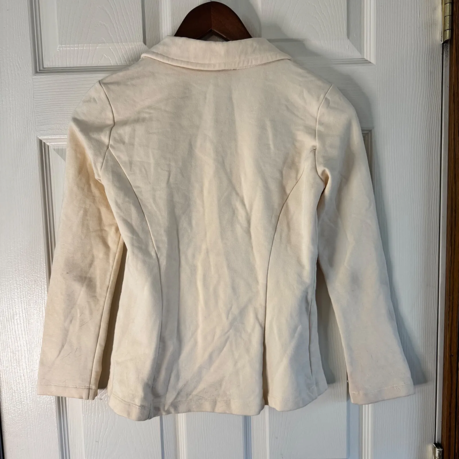 Ralph‎ Lauren Blazer Jacket Knit Cream Button Front Embellished Logo Size S - Image 9
