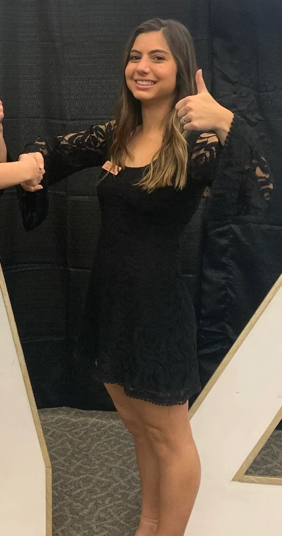 Staring At Stars  Black Lace Overlay Bell Sleeve Dress - Image 2