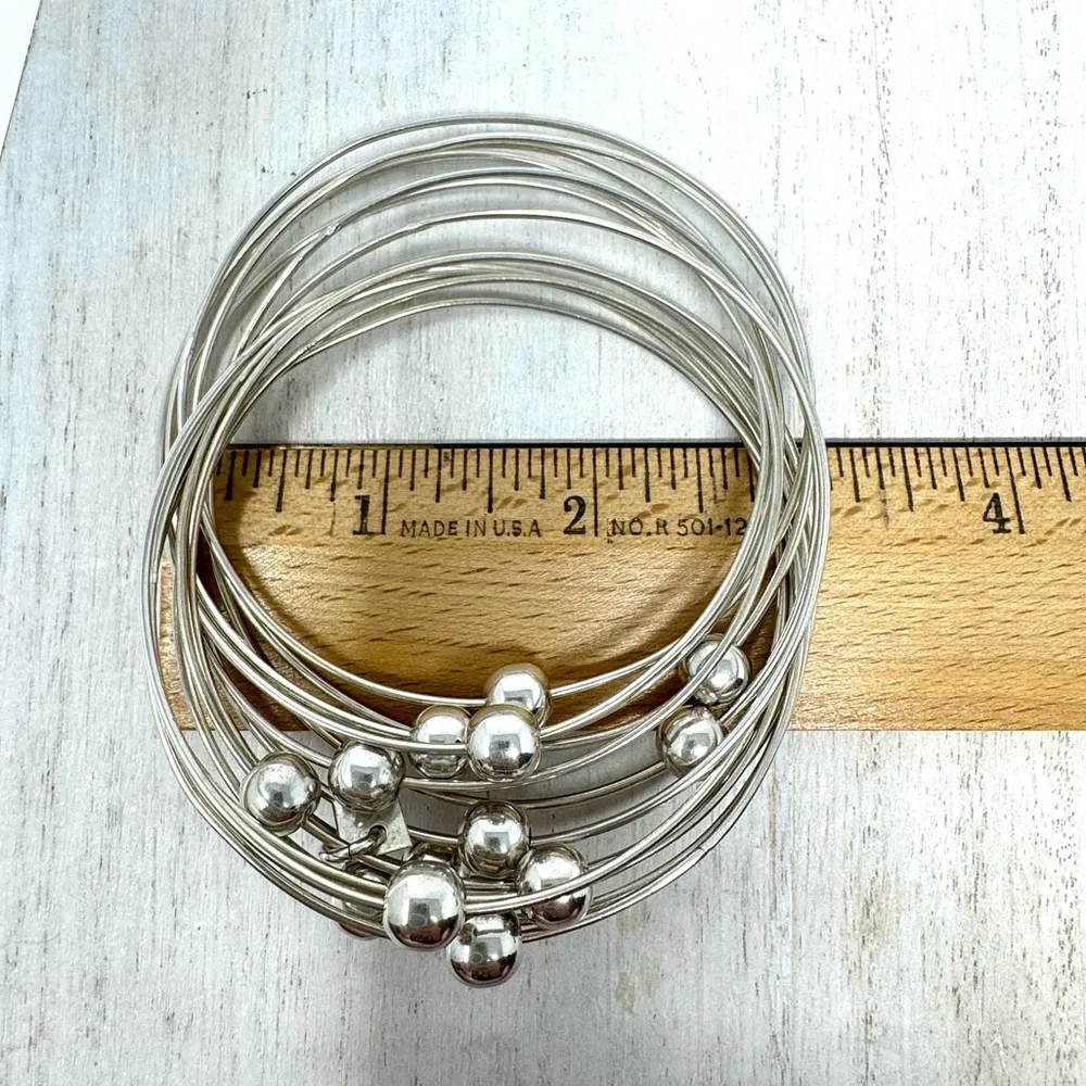 Sterling silver, interlocking wired bangle bracelet with sliding sterling balls Silver - Image 7