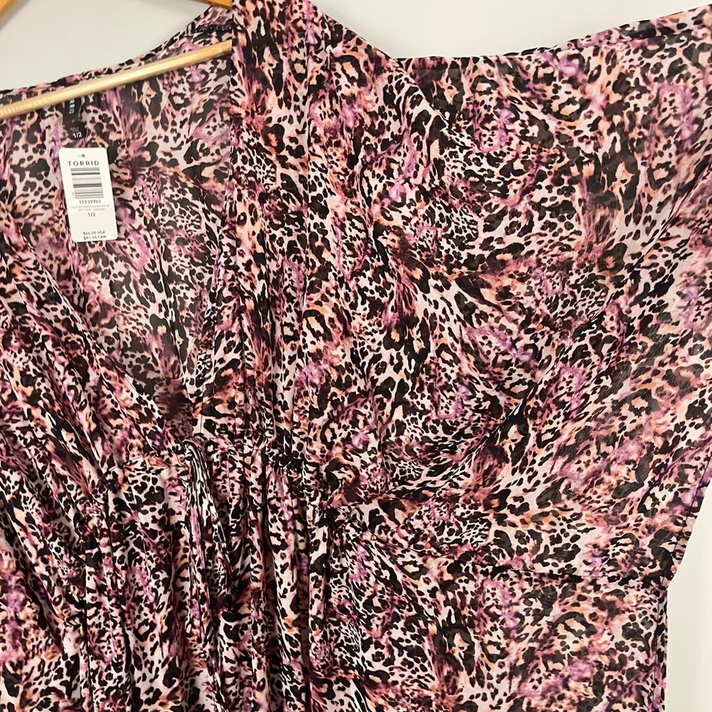 Torrid maxi burgundy leopard animal print sheer chiffon coverup kimono size 1/2 - Image 5