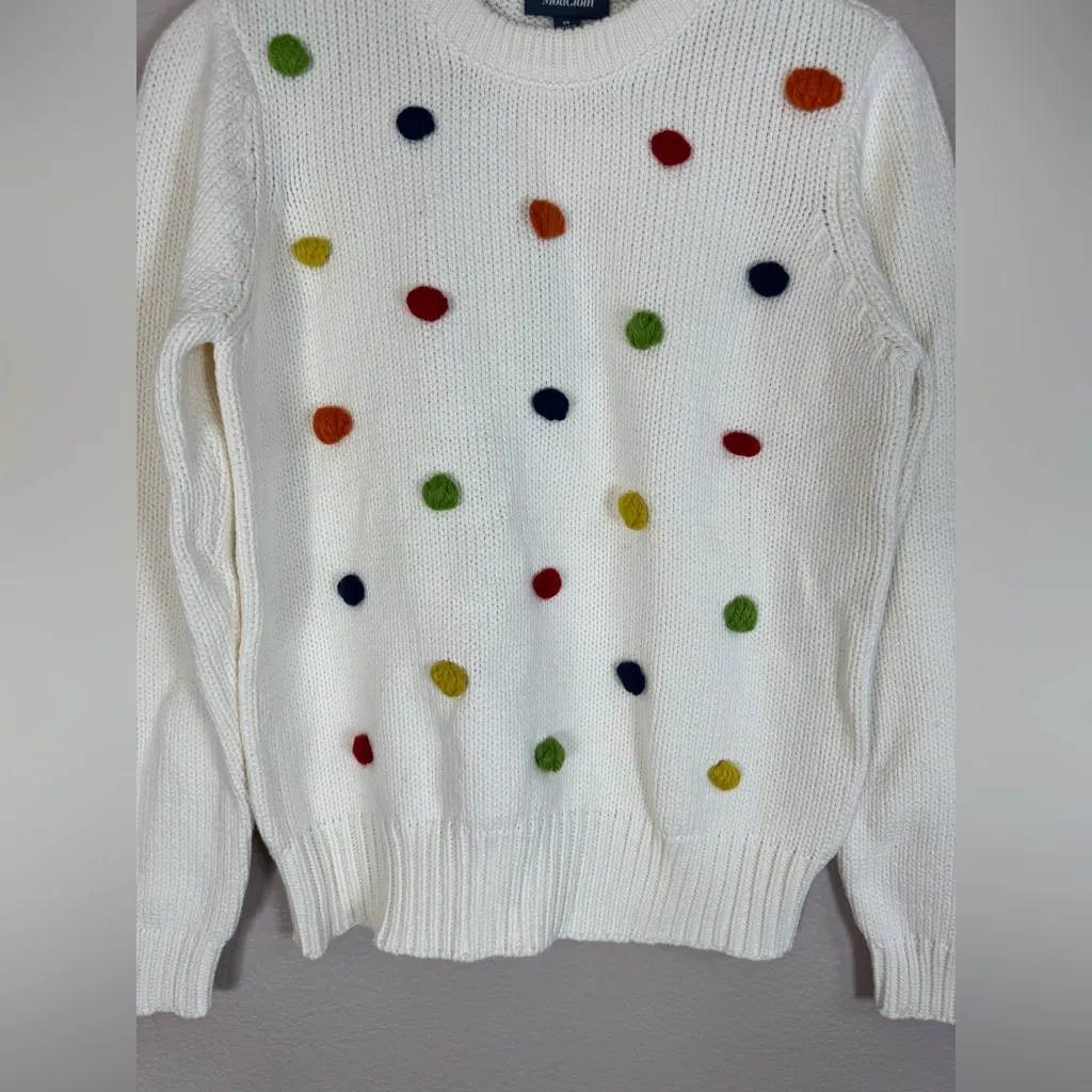 ModCloth Blowing Bubbles Rainbow PomPom Pullover Sweater White Medium NEW $88 - Image 6