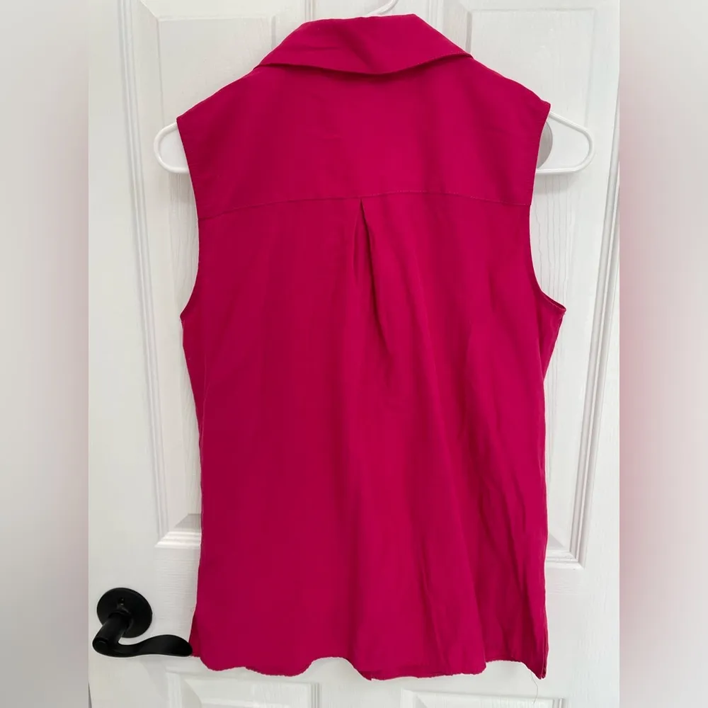 Karen Scott Hot Pink Magenta Sleeveless Botton Down Collared Shirt Womens Size S - Image 2