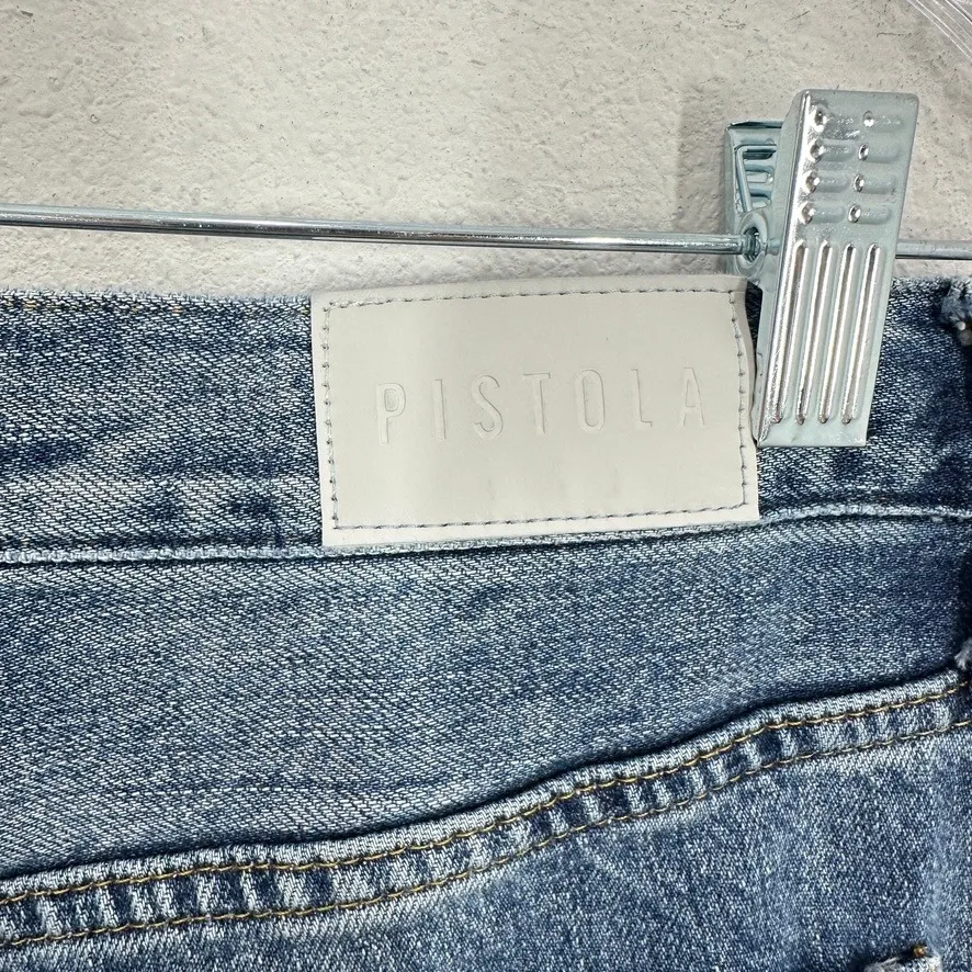 PISTOLA Distressed Boyfriend Jeans Exposed Button Fly Blue Size 28 - Image 5