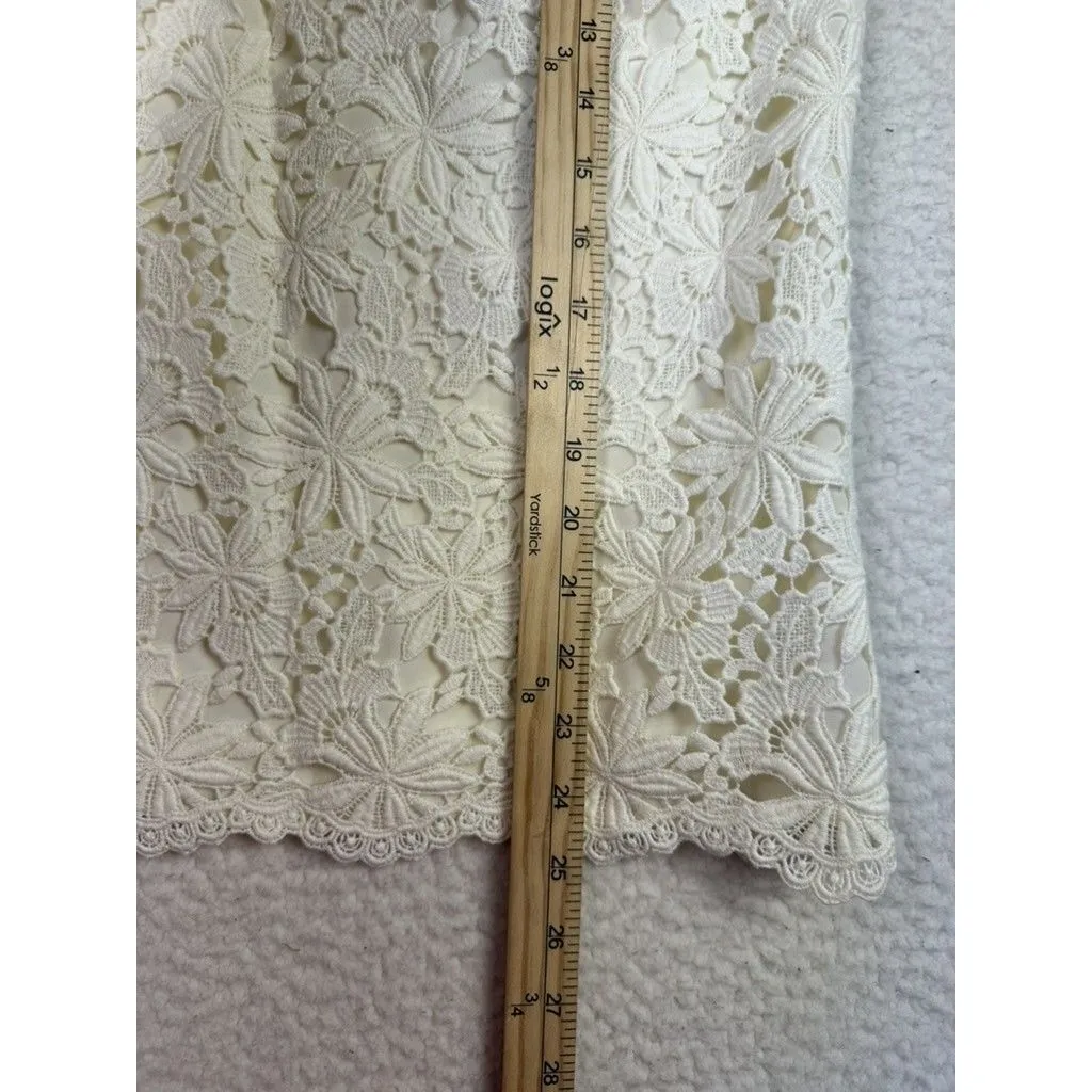 NEW Talbots Shirt Womens 14‎ Ivory Floral Lace Short Sleeve Scalloped Hem Casual - Image 7