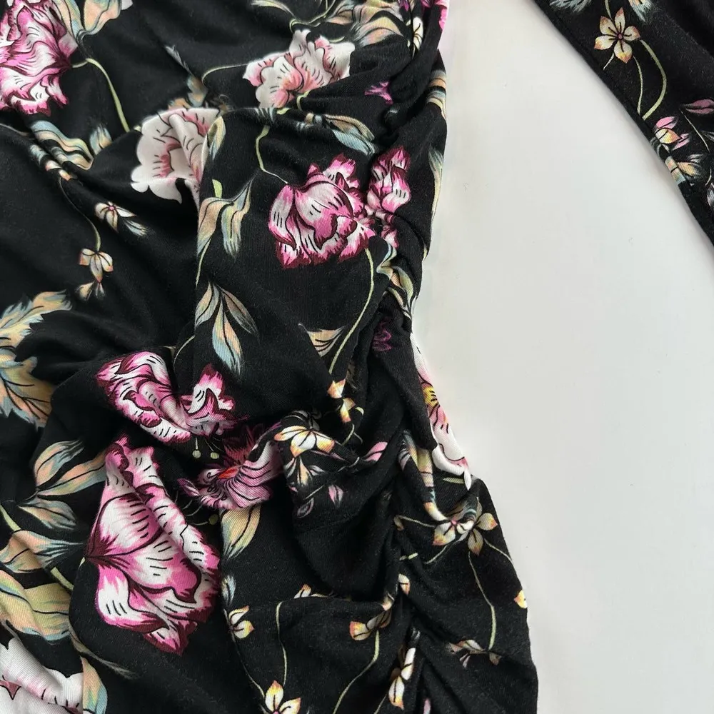 Yumi Kim Love Song Black Floral Take Me Out Jersey Ruched Dress Size M - Image 6