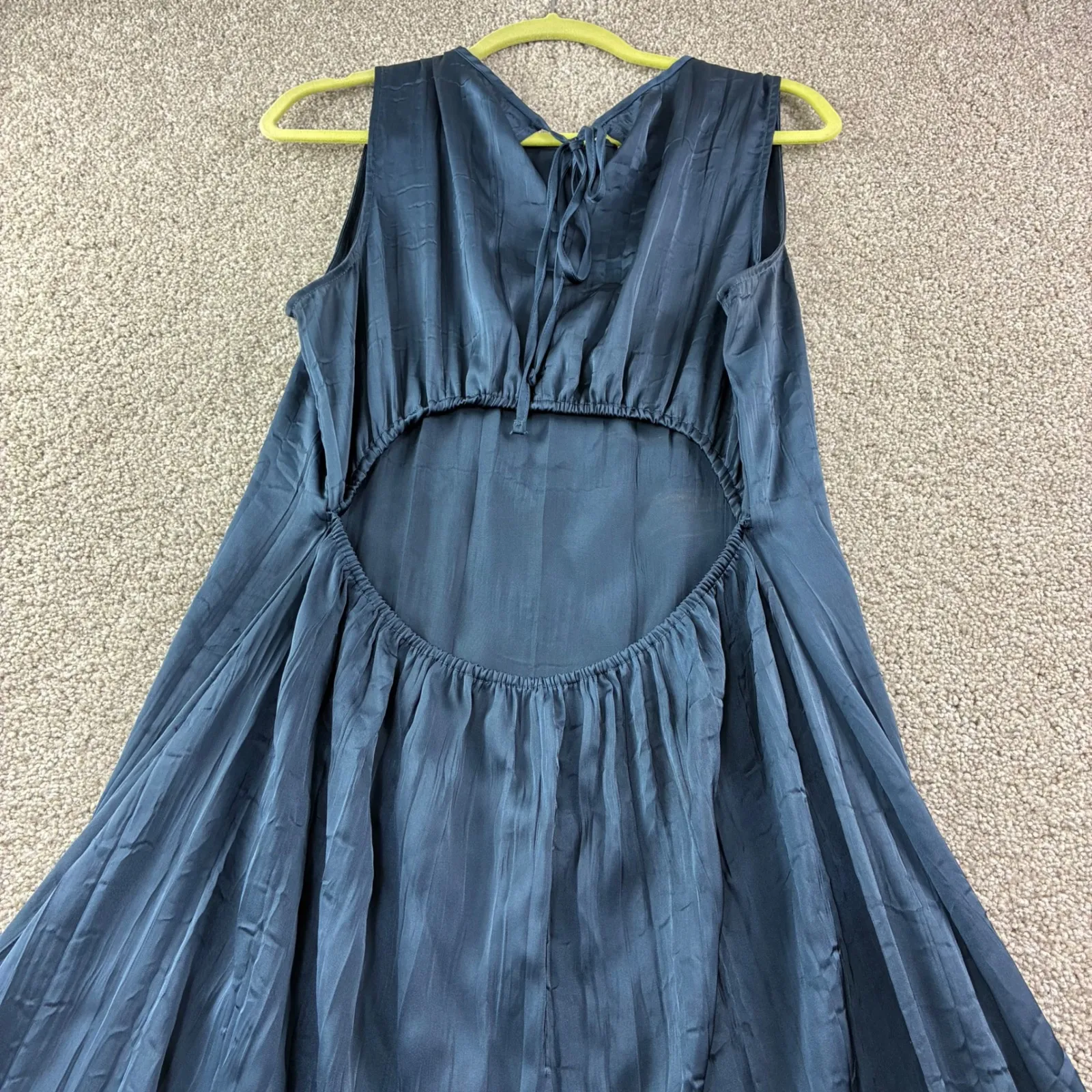 Worthington Womens L Navy Blue Crinkle‎ Satin Dress Cutout Detail Formal Party - Image 5