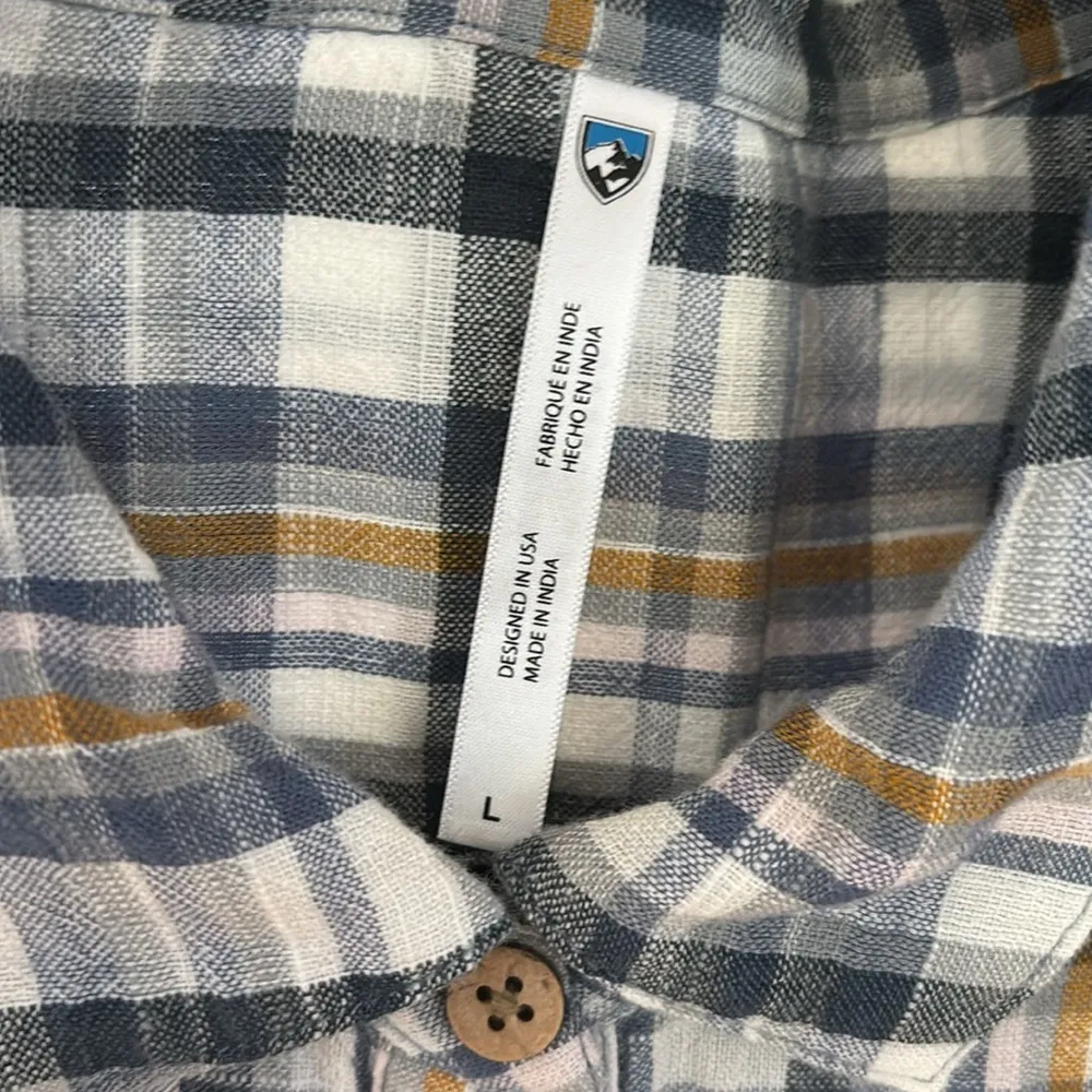 Kuhl Women’s Short Sleeve Wylde Shirt Size Large Flint Blue Button Up‎ Top Plaid - Image 13