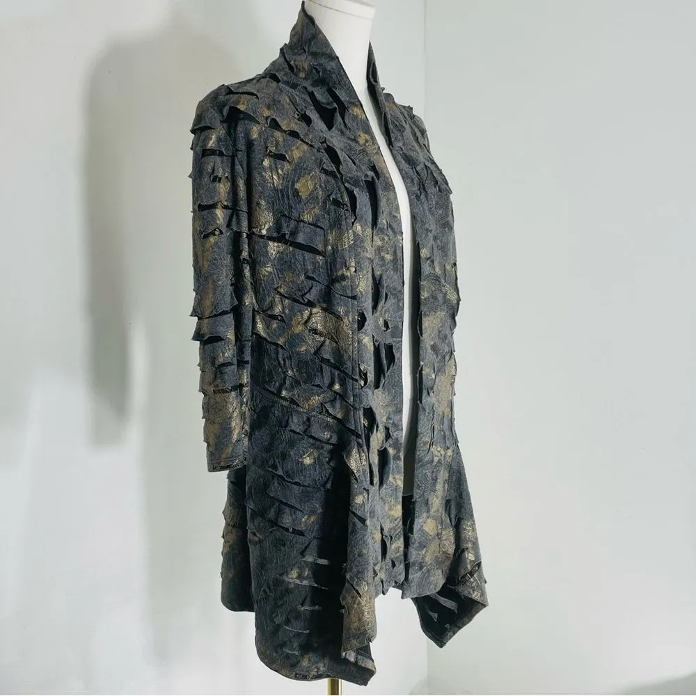 Frank Lyman Vintage Black & Gold Shredded w Elastic Open Cardigan/Jacket Size 8 - Image 2