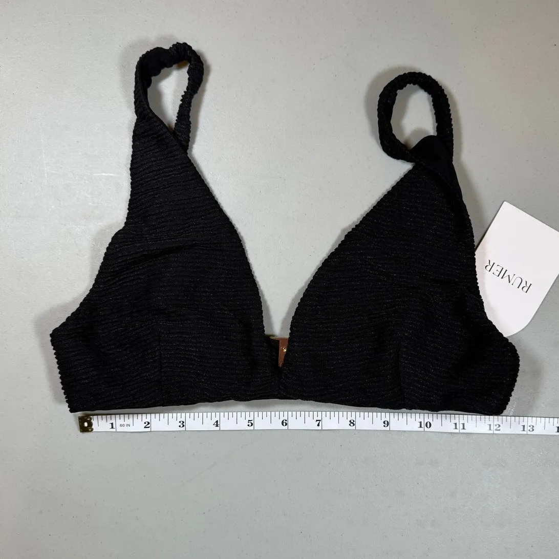 RUMER Cassidy Black Bralette Bikini Top Medium Shimmer Swim NWT Gold Clasp Chic - Image 6