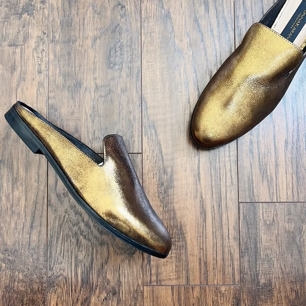 Donna Karan • NEW Mott Mule leather backless loafer Bronze gold metallic slide - Image 4