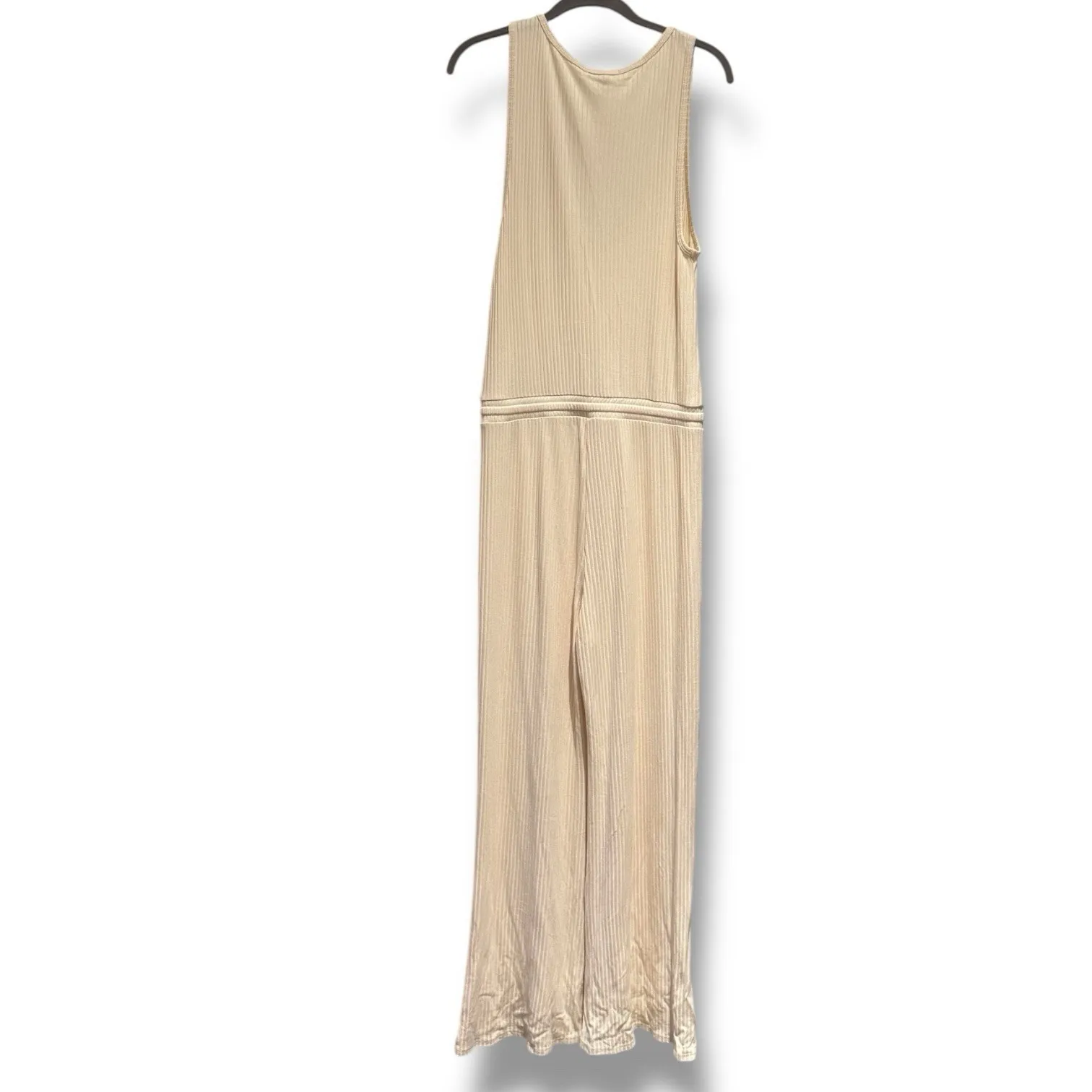 Beyond Yoga Women's Ivory Jetsetter Jumpsuit  Knit Wide Leg‎ V Neck Comfort Sz M - Image 3