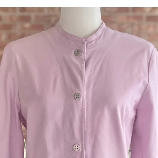 Eileen Fisher Jacket Denim Twill Purple Lavendar Round Neck S Fitted Chic Office - Image 2