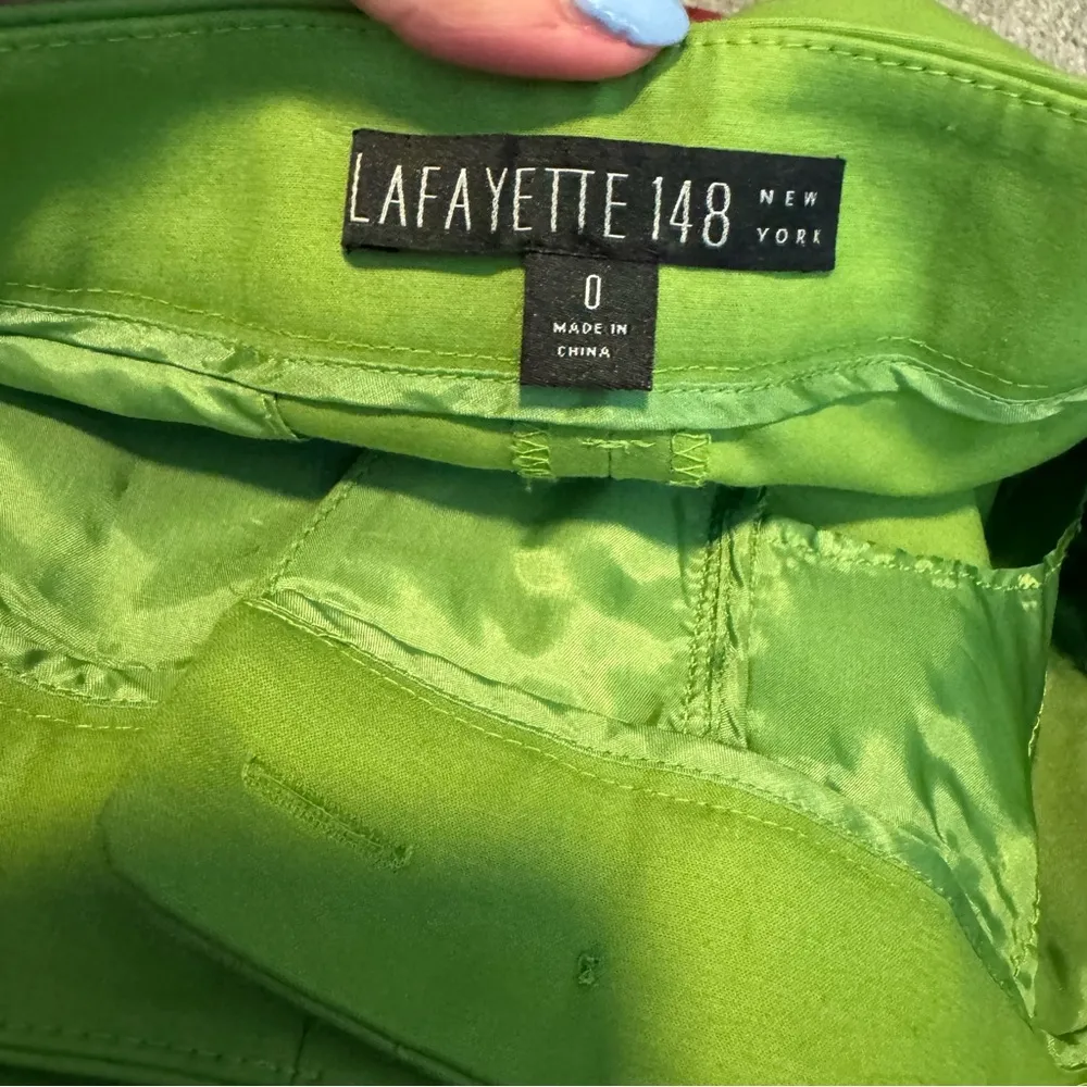 Lafayette 148 Pleat Trousers Sz 0 Green Slim Cut Tapered Dress Pants - Image 14