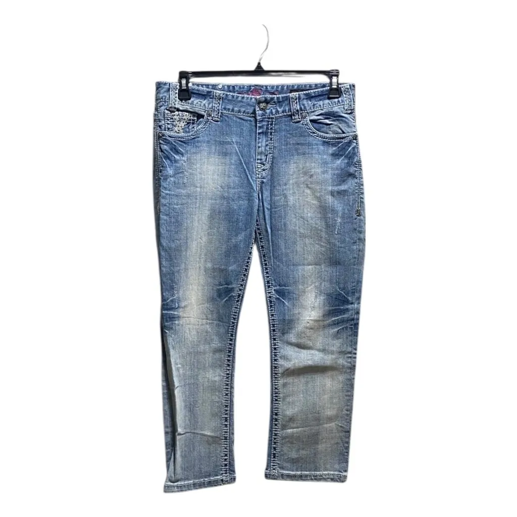 Rock & Roll Cowgirl Boyfriend Fit Cropped Jeans Blue Size 28 Y2K - Image 2