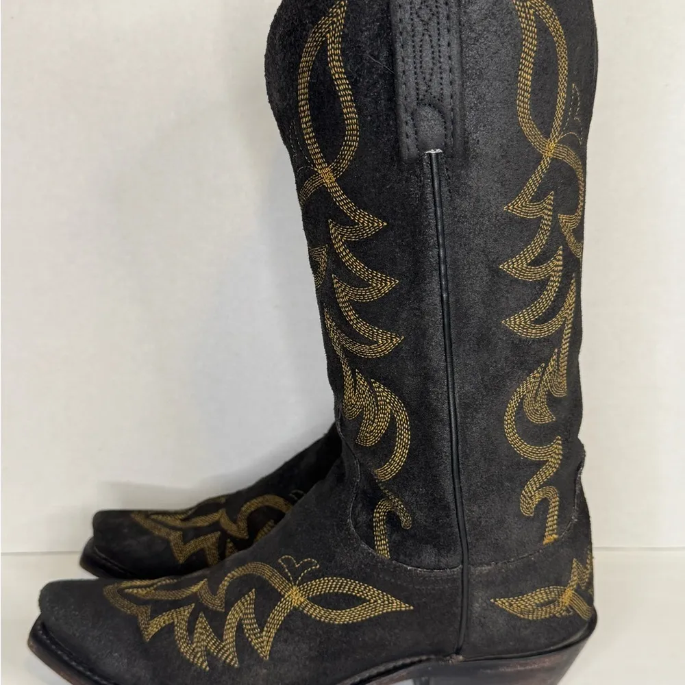 Lucchese Black Distressed Leather Pointed Toe Cowboy Boots Sz 71/2. - Image 7