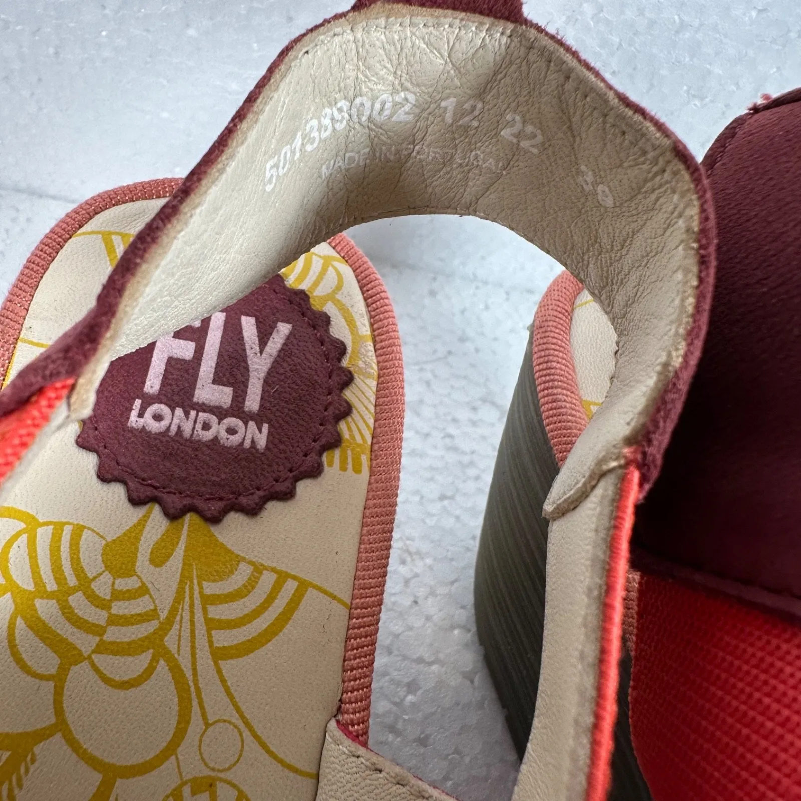 Fly London Yery Wedge Sandals Women's 39 Strappy Open Toe Red Orange 2.5" Heel - Image 5