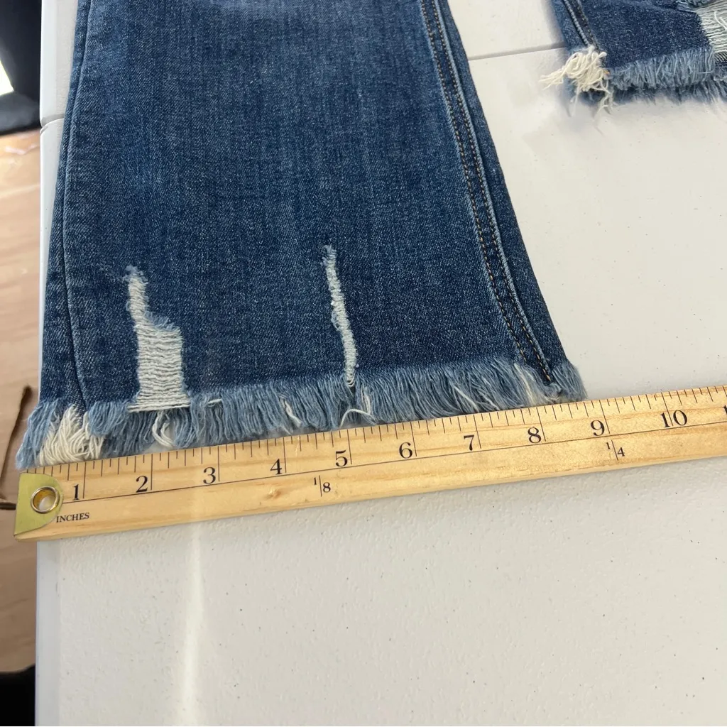 RISEN High Rise Stretch Distressed Denim Destroyed Hem Crop Jeans Size 13/31 Blue - Image 15
