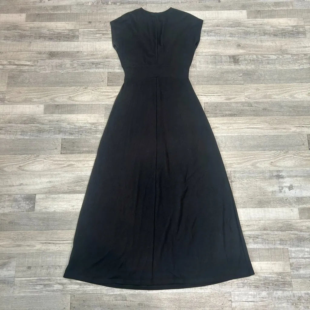 Land's End Black Cap Sleeve Twist Front Maxi Dress Knit Stretch Q47 - Image 6