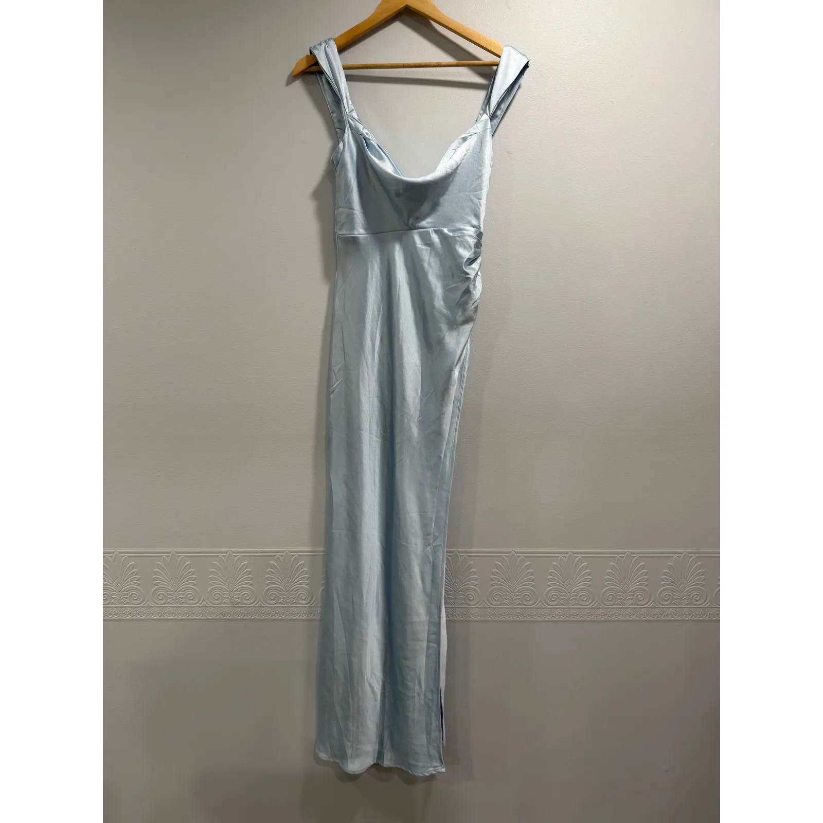 Runaway The Label Havanna Dress Light Blue Minimalist Satin Draped NWT Small - Image 2