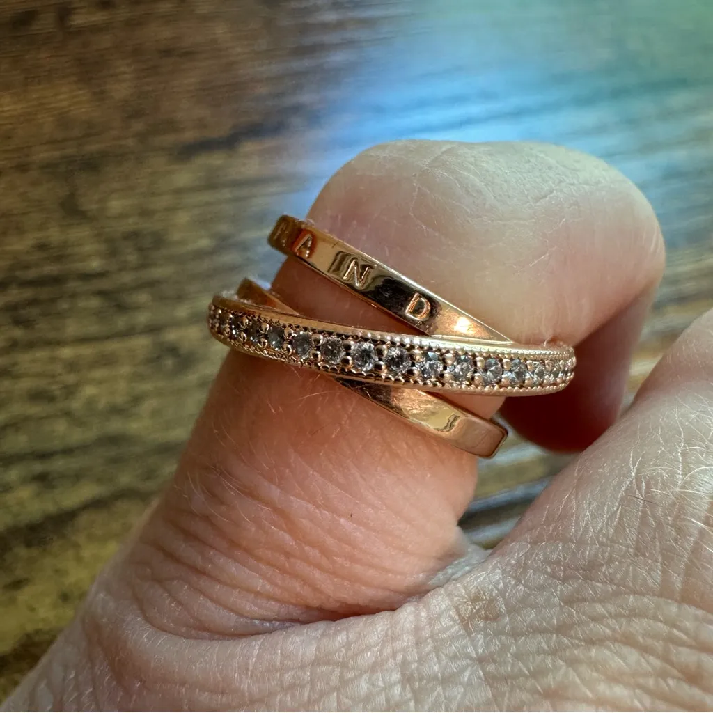 Pandora Crossover Pavé Triple Band Ring 14k Rose Gold Plating Size 4.5 - Image 6