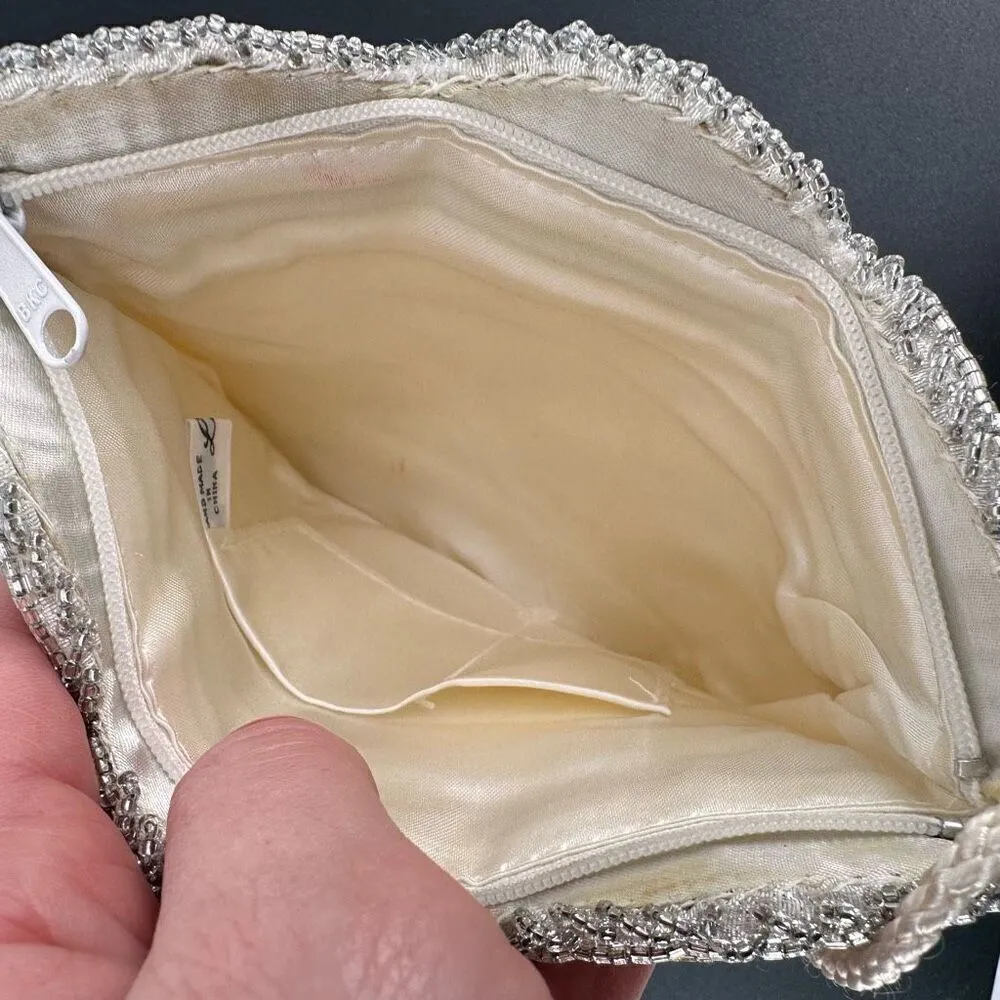 Vintage La Regale Womens Floral Beaded Crossbody Clutch Purse Bag White Cocktail - Image 4