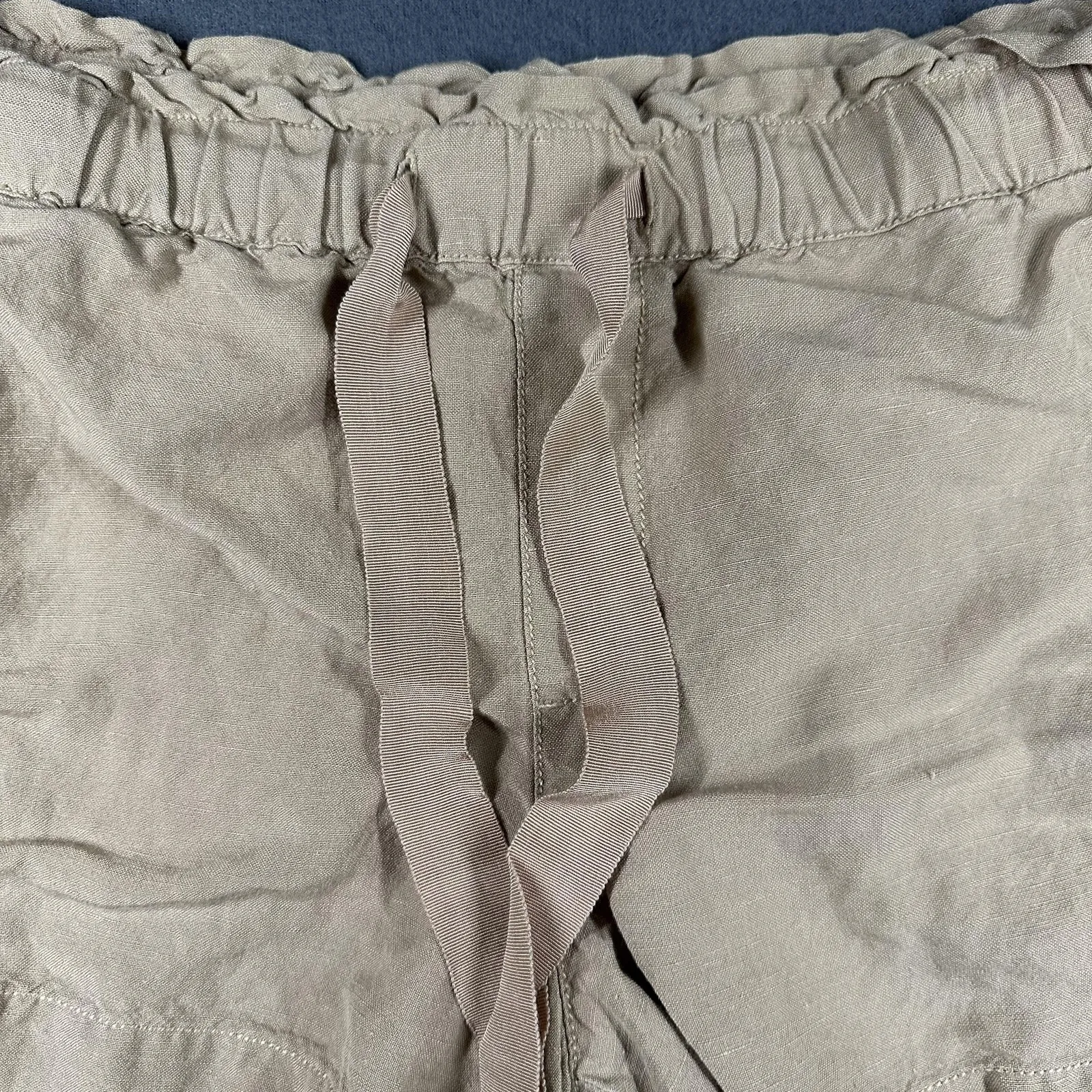 LOFT Paperbag Shorts Womens MP Beige Linen Blend Ruffle Waist Pull On Casual - Image 4