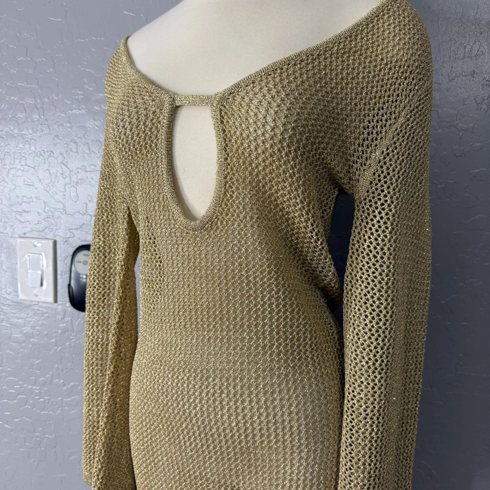 12th Tribe Sunlit Gold Lurex Cover Up Midi Dress, M - Image 2