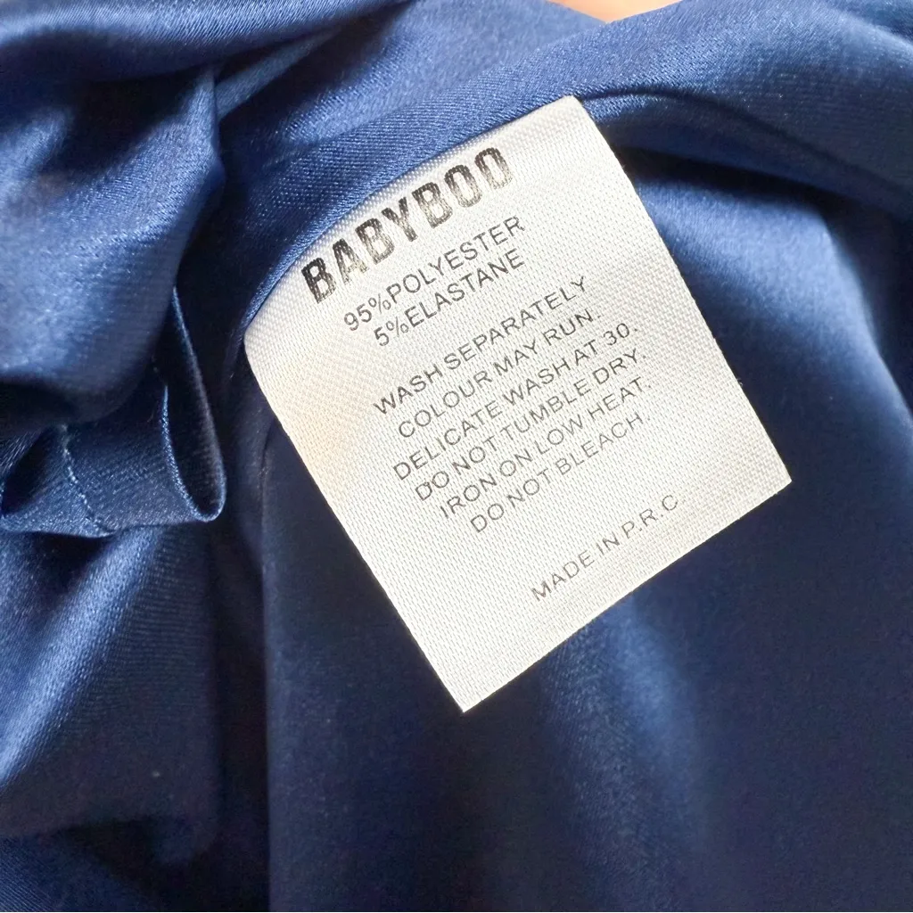 NWT  Malika Maxi‎ Dress Navy Blue Satin Gown Size Large - Image 14