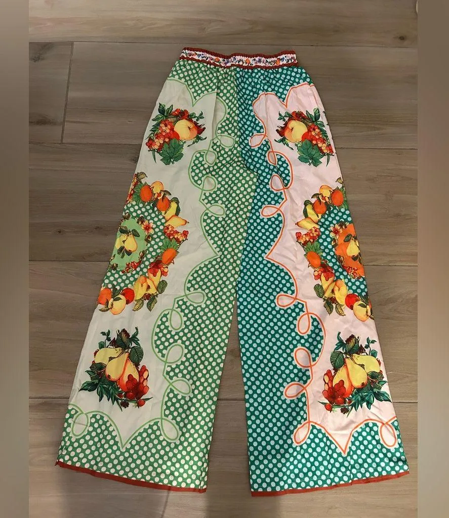 NEW 2 Pc Lounge Set Sleepwear Top & Wide leg Long Pants Drawstring S Green - Image 3