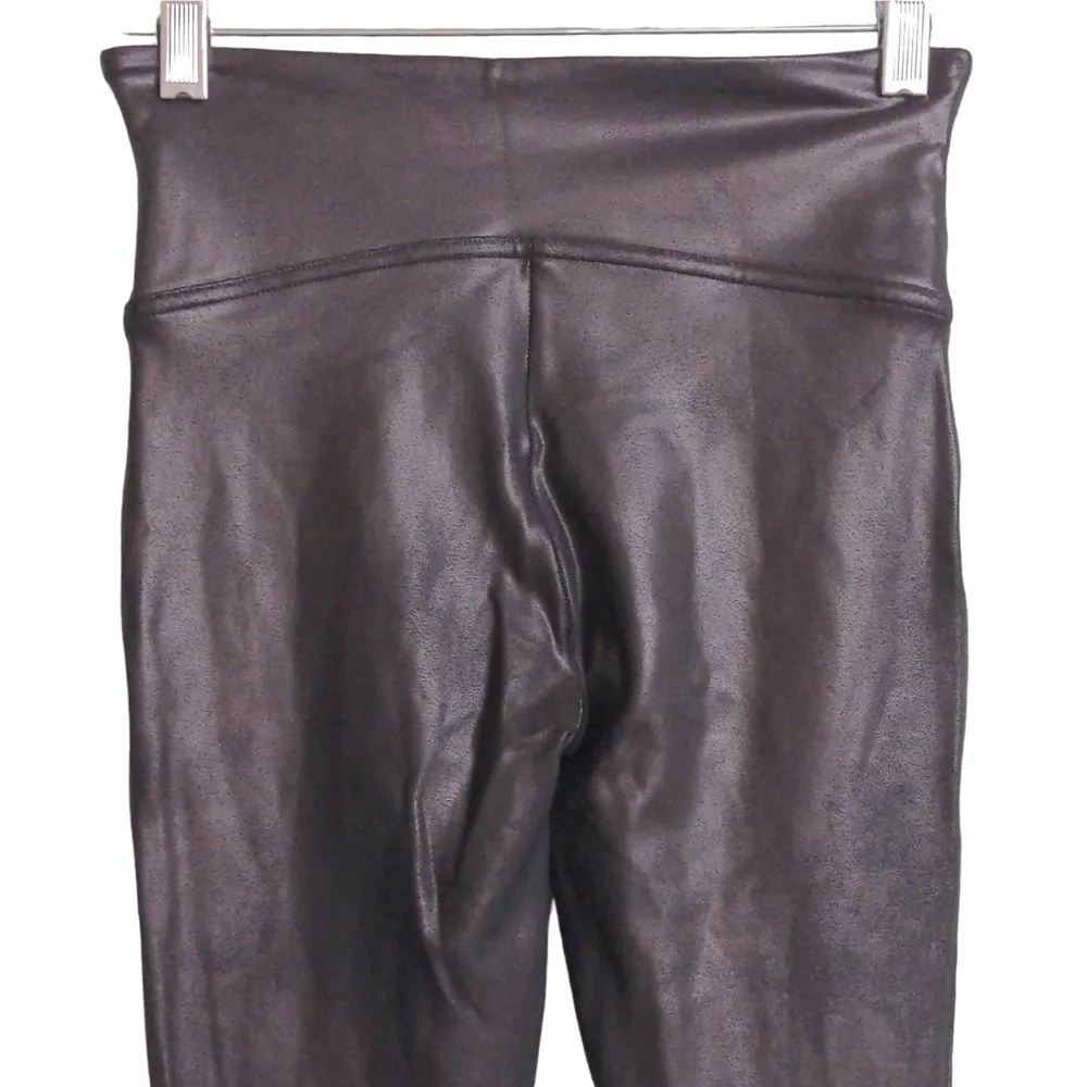 Spanx Womens Faux Leather Leggings Black Mid Rise Shaping Full Length S - Image 4