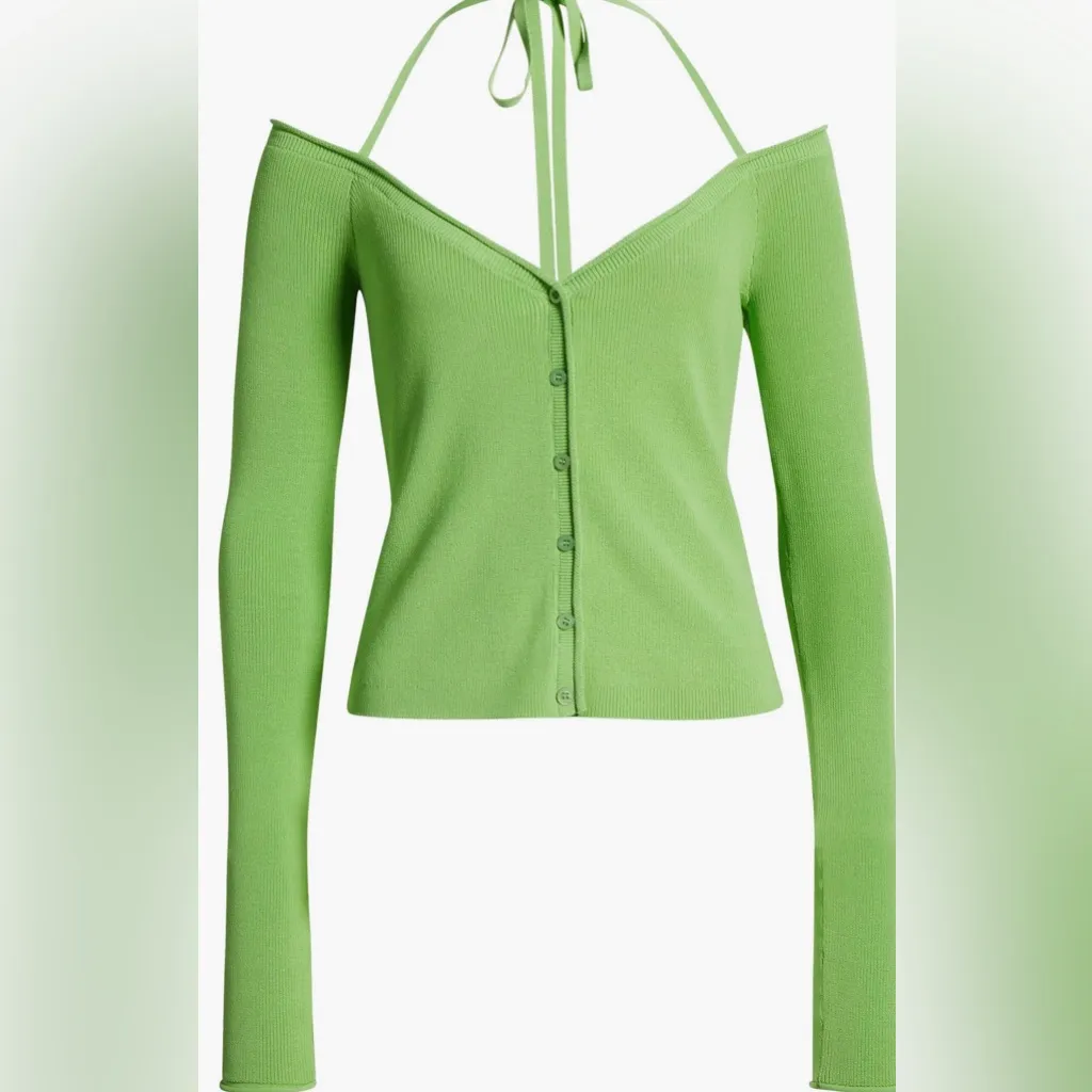 GOOD AMERICAN
Women's Green Stretch Rib Knit Off Shoulder Top In Lime $139 MSRP - Image 3