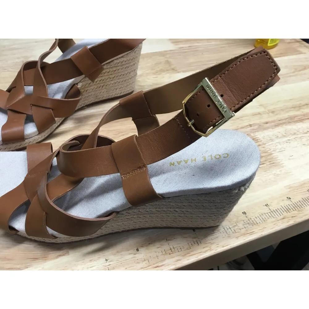 Cole Haan W23574 Sandals Women's US 7B Crystal Honey Leather Wedge Heel Strappy - Image 4