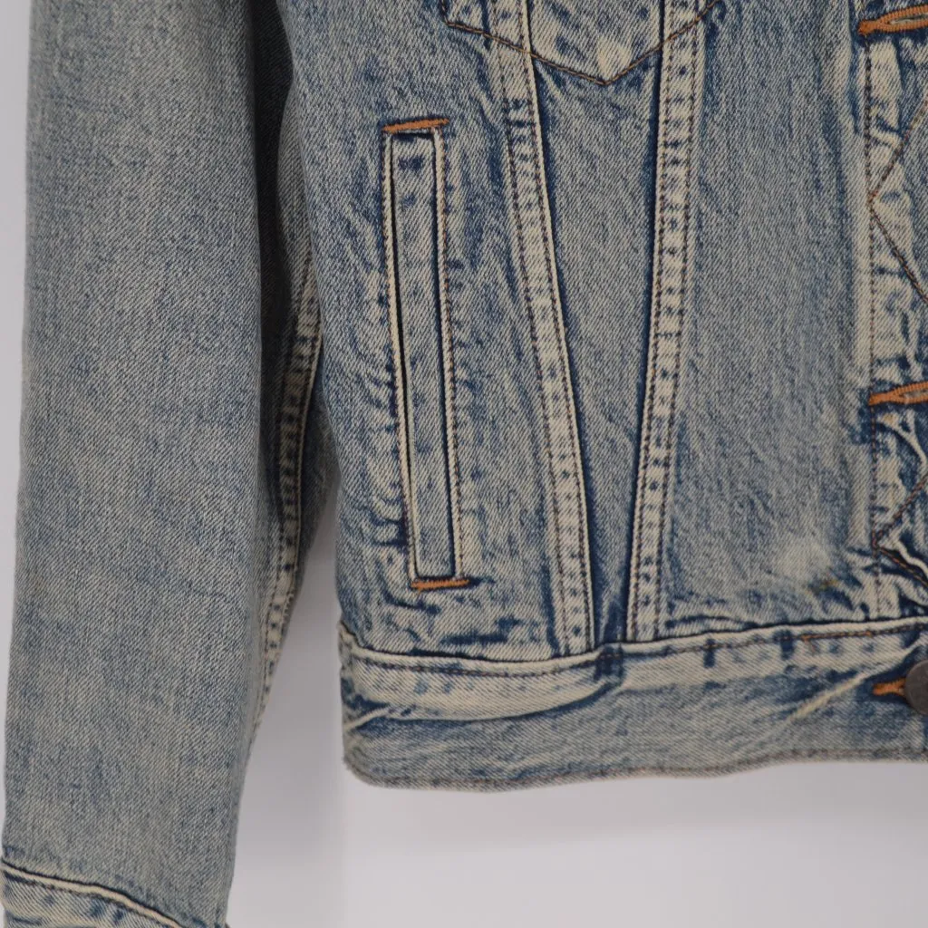 J. Crew Indigo Denim Trucker Jacket Light Wash S Distressed Jean Vintage Blue - Image 4