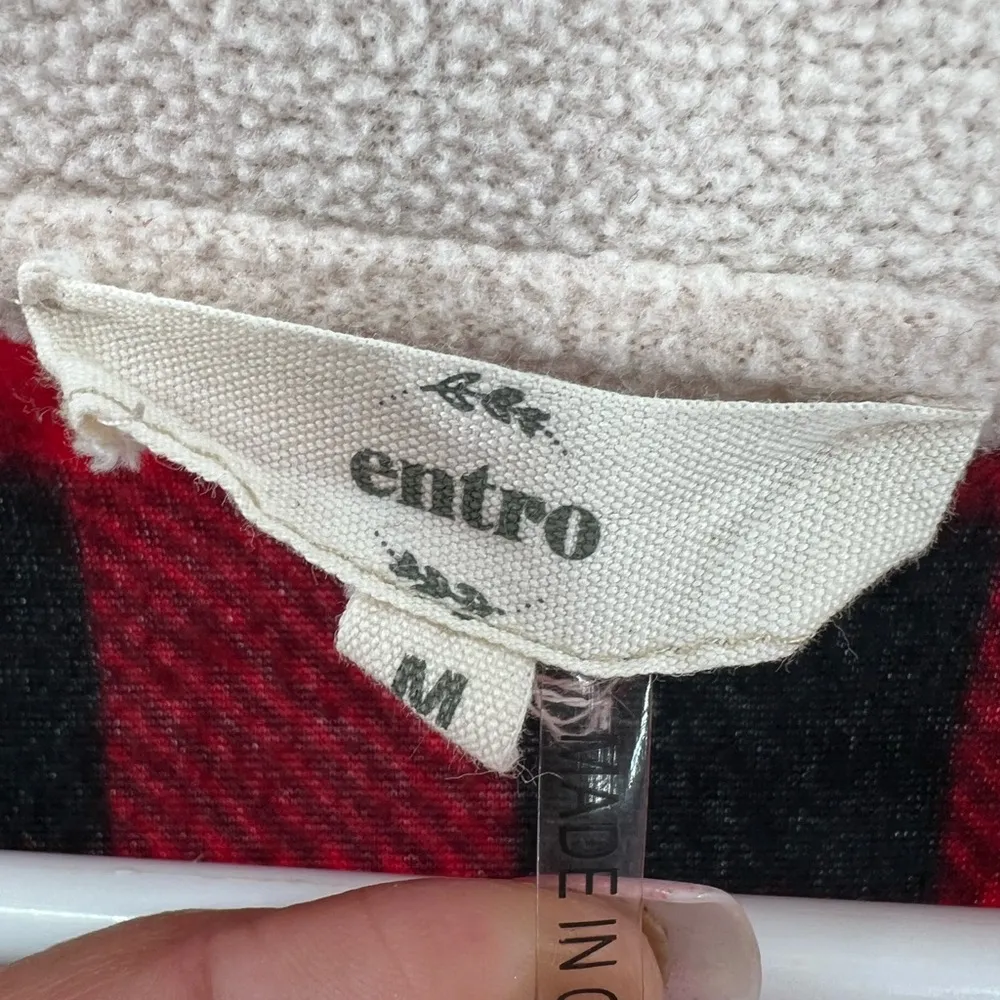 Entro Buffalo plaid red black 1/4 snap pullover fleece medium pockets fall - Image 5