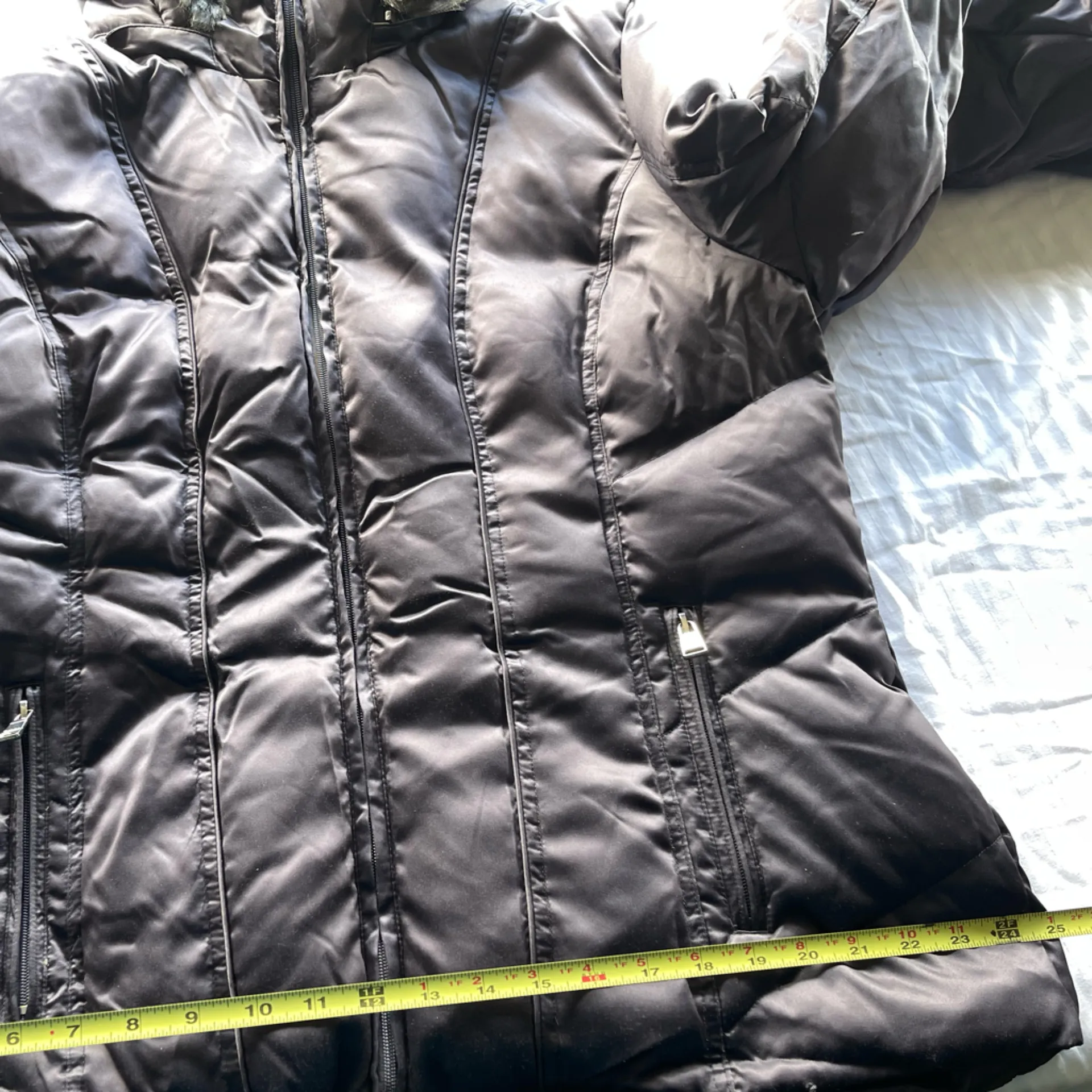 Calvin Klein Gray Silver Brown Faux Fur Hood Women’s Sz XL Puffer Coat - Image 6