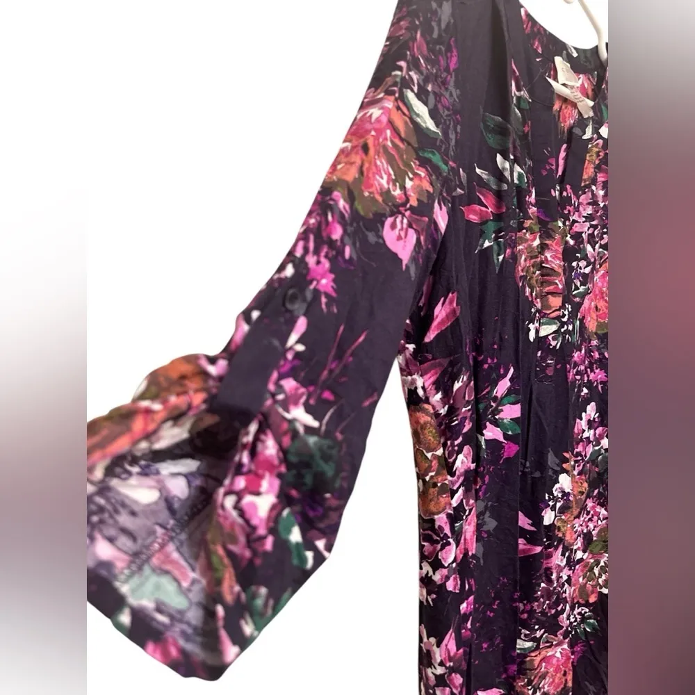 Cupio Floral Dress Womens High Low Hem Long Sleeve V Neck - Image 3